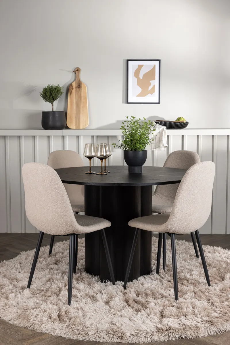 Olivia & Polar runde Essgruppe mit 4 Stühlen in Schwarz, Beige, Gestell Schwarz, im Wohnraum, Ansicht 1