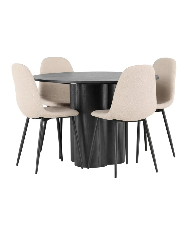 Olivia & Polar runde Essgruppe mit 4 Stühlen in Schwarz, Beige, Gestell Schwarz, Ansicht 3