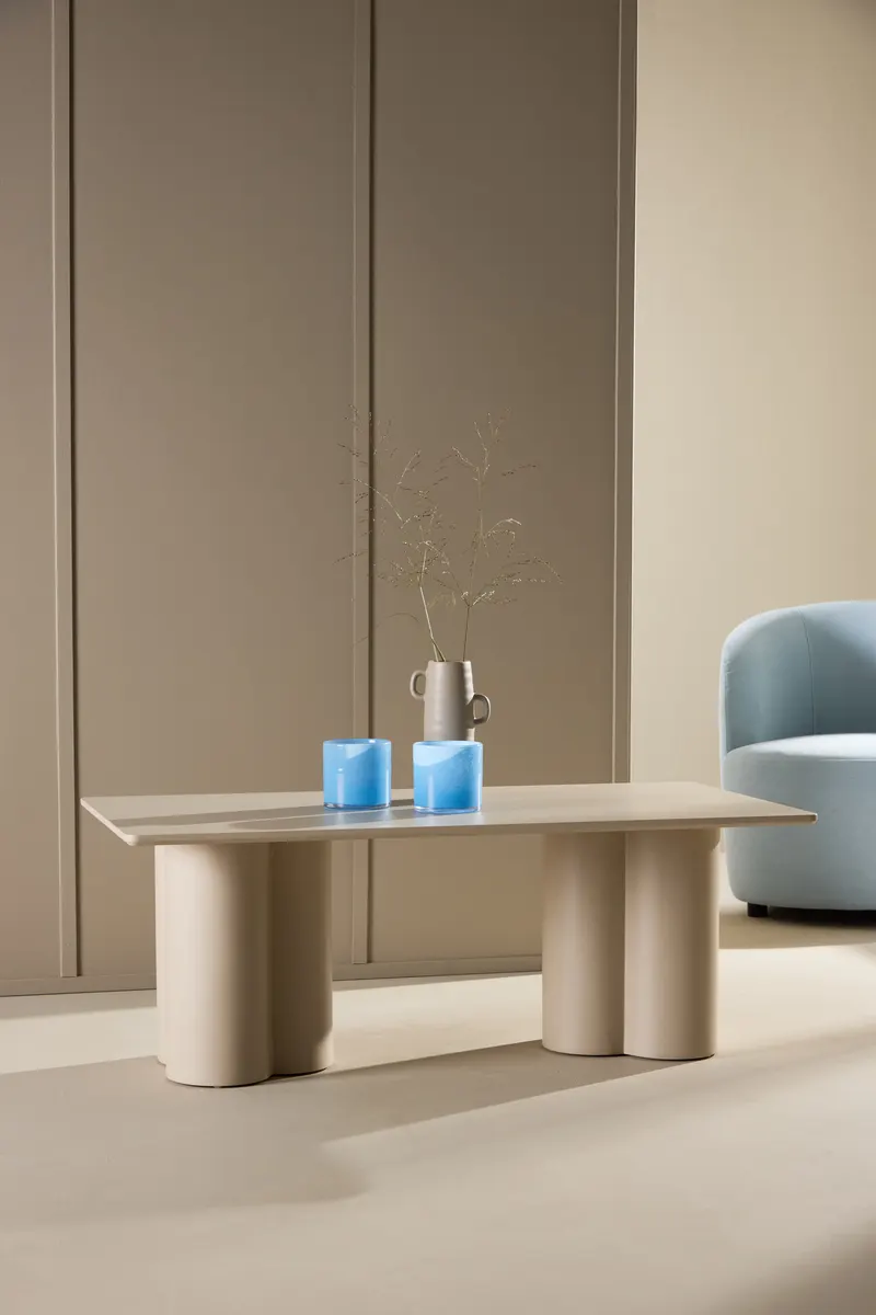 Olivia rechteckiger Couchtisch in Beige, im Wohnraum, Ansicht 1