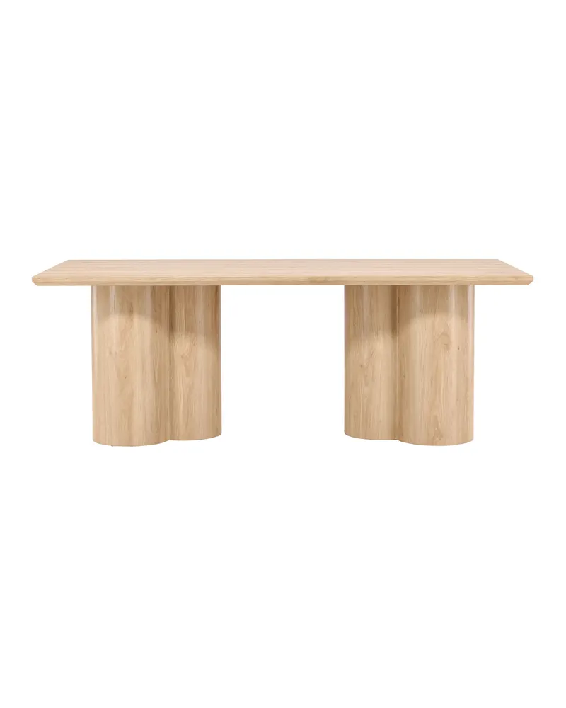 Olivia rechteckiger Esstisch 210 × 100 cm mit Wellenbeinen, Whitewash, Gestell Beige
