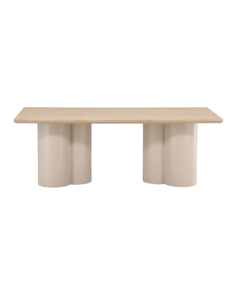 Olivia rechteckiger Esstisch 210 × 100 cm mit Wellenbeinen, Whitewash, Gestell Beige