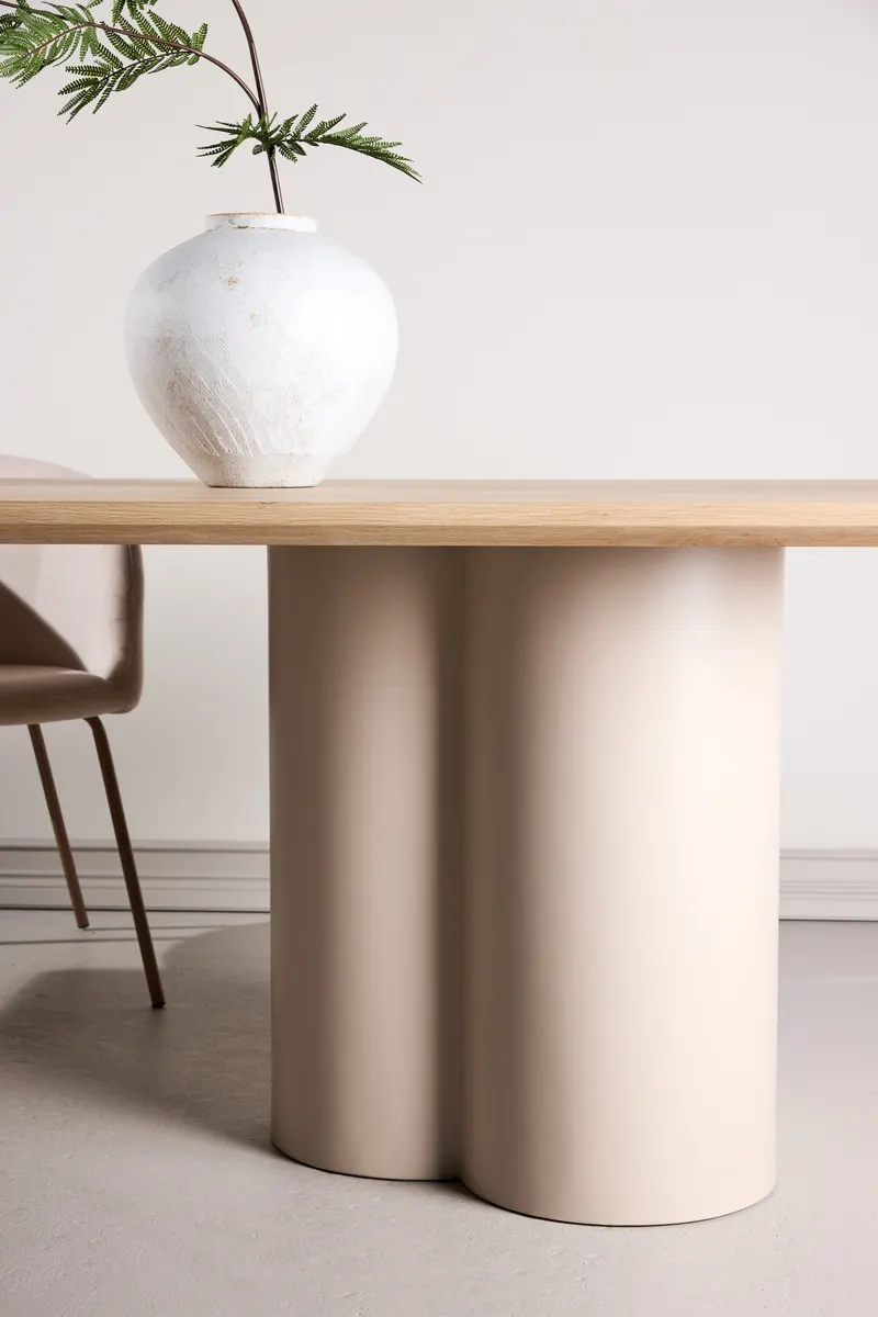 Olivia rechteckiger Esstisch mit Wellenbeinen in Whitewash, Gestell Beige, im Wohnraum, Ansicht 2