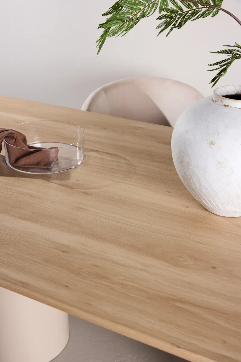 Olivia rechteckiger Esstisch mit Wellenbeinen in Whitewash, Gestell Beige, im Wohnraum, Ansicht 3