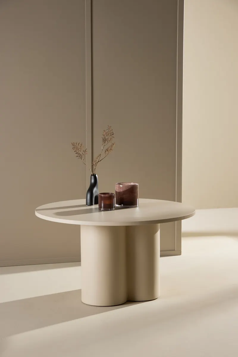 Olivia runder Couchtisch in Beige, im Wohnraum, Ansicht 1
