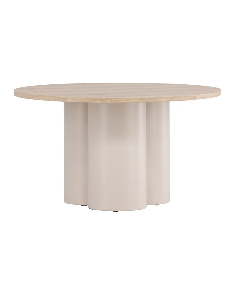 Olivia runder Couchtisch Ø 80 cm auf mittigem Säulenfuß, Whitewash, Gestell Beige