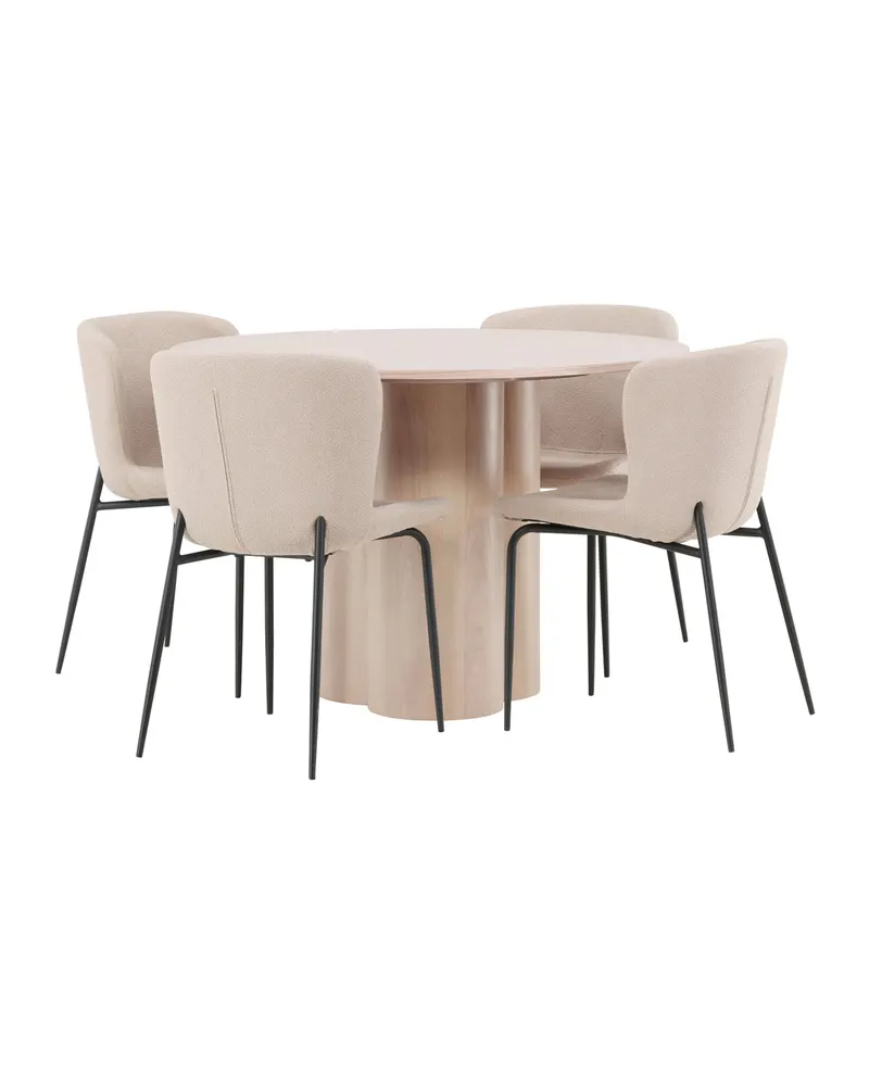 Olivia & Modesto Essgruppe mit rundem Esstisch und 4 Bouclé-Stühlen in Whitewash, Beige, Gestell Schwarz, Ansicht 7