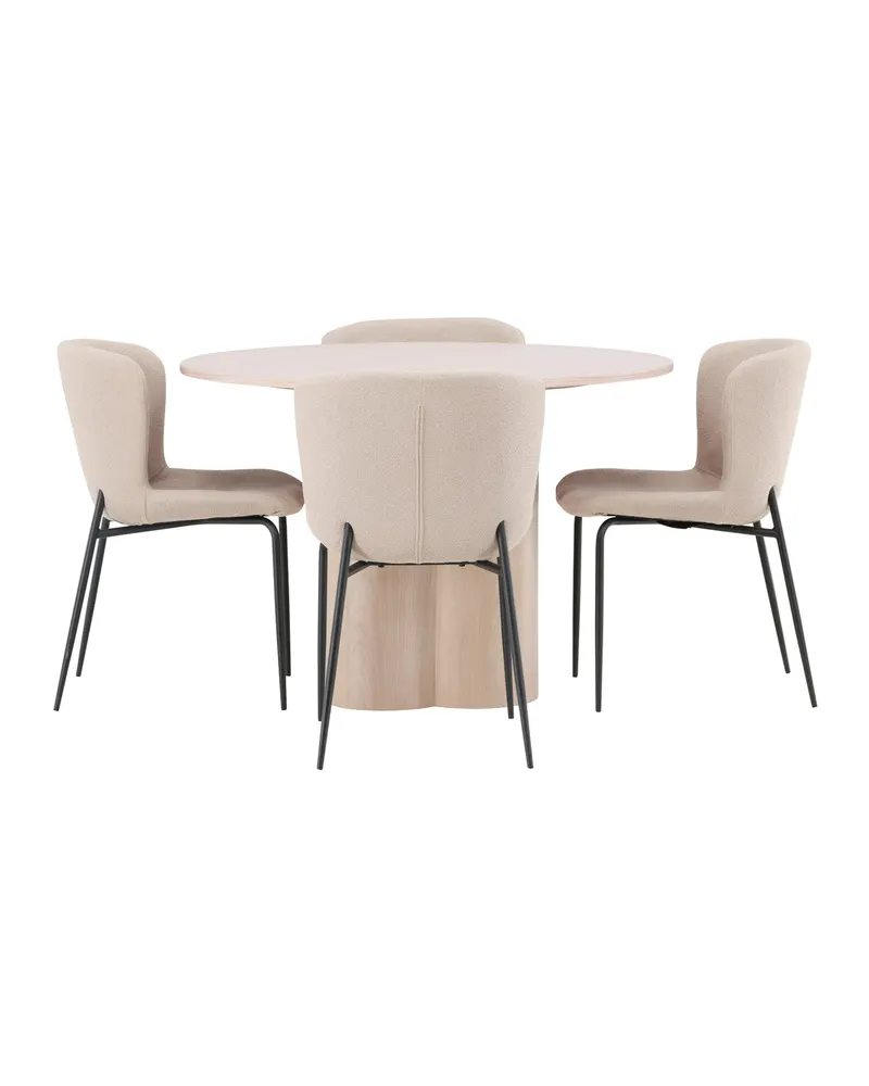 Olivia & Modesto Essgruppe mit rundem Esstisch und 4 Bouclé-Stühlen in Whitewash, Beige, Gestell Schwarz, Ansicht 9