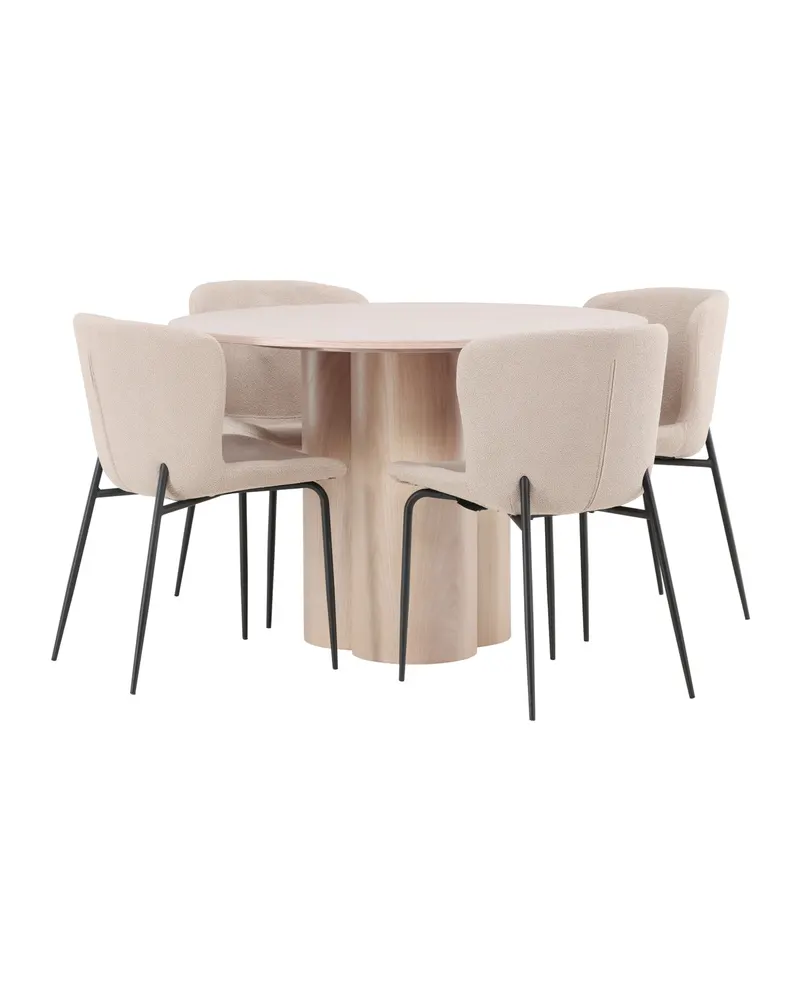 Olivia & Modesto Essgruppe mit rundem Esstisch und 4 Bouclé-Stühlen in Whitewash, Beige, Gestell Schwarz, Ansicht 11