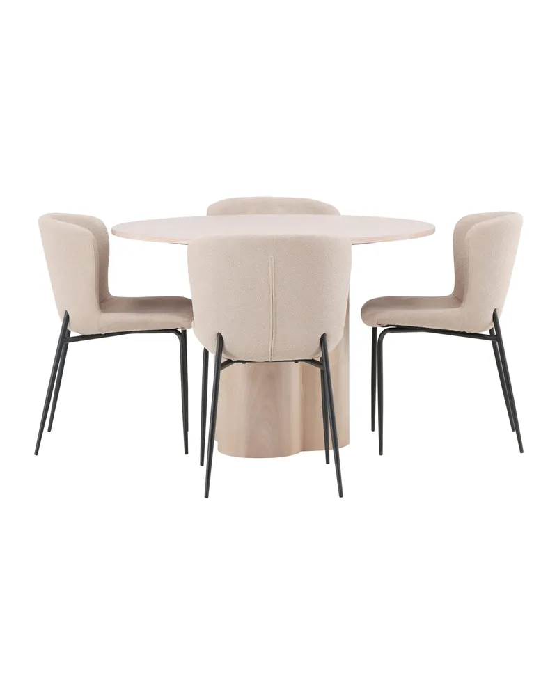 Olivia & Modesto Essgruppe mit rundem Esstisch und 4 Bouclé-Stühlen in Whitewash, Beige, Gestell Schwarz, Ansicht 2