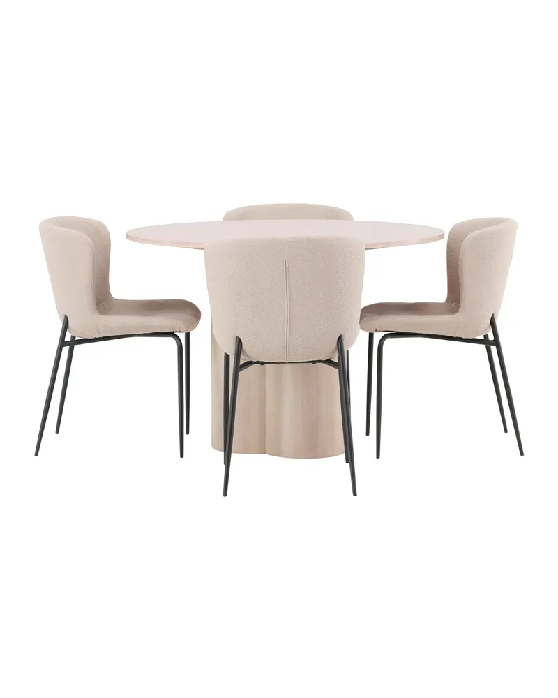 Olivia & Modesto Essgruppe mit rundem Esstisch und 4 Bouclé-Stühlen in Whitewash, Beige, Gestell Schwarz, Ansicht 6