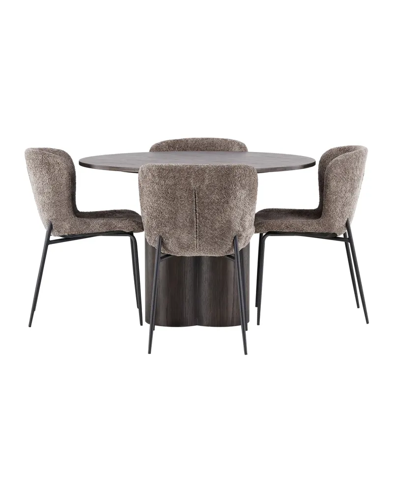 Olivia & Modesto Essgruppe mit rundem Esstisch und 4 Bouclé-Stühlen in Mokka, Beige, Gestell Schwarz, Ansicht 7