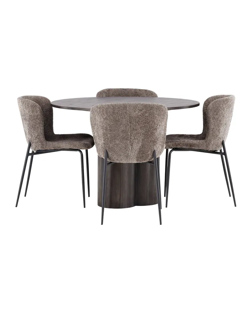 Olivia & Modesto Essgruppe mit rundem Esstisch und 4 Bouclé-Stühlen in Mokka, Beige, Gestell Schwarz, Ansicht 10