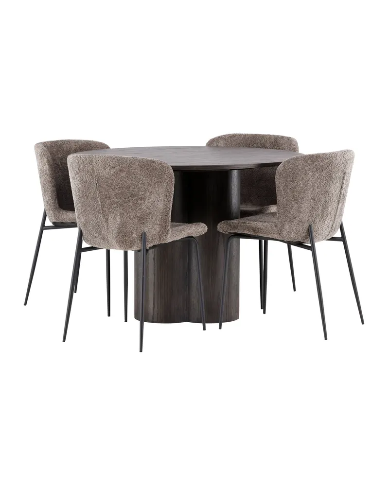 Olivia & Modesto Essgruppe mit rundem Esstisch und 4 Bouclé-Stühlen in Mokka, Beige, Gestell Schwarz, Ansicht 11