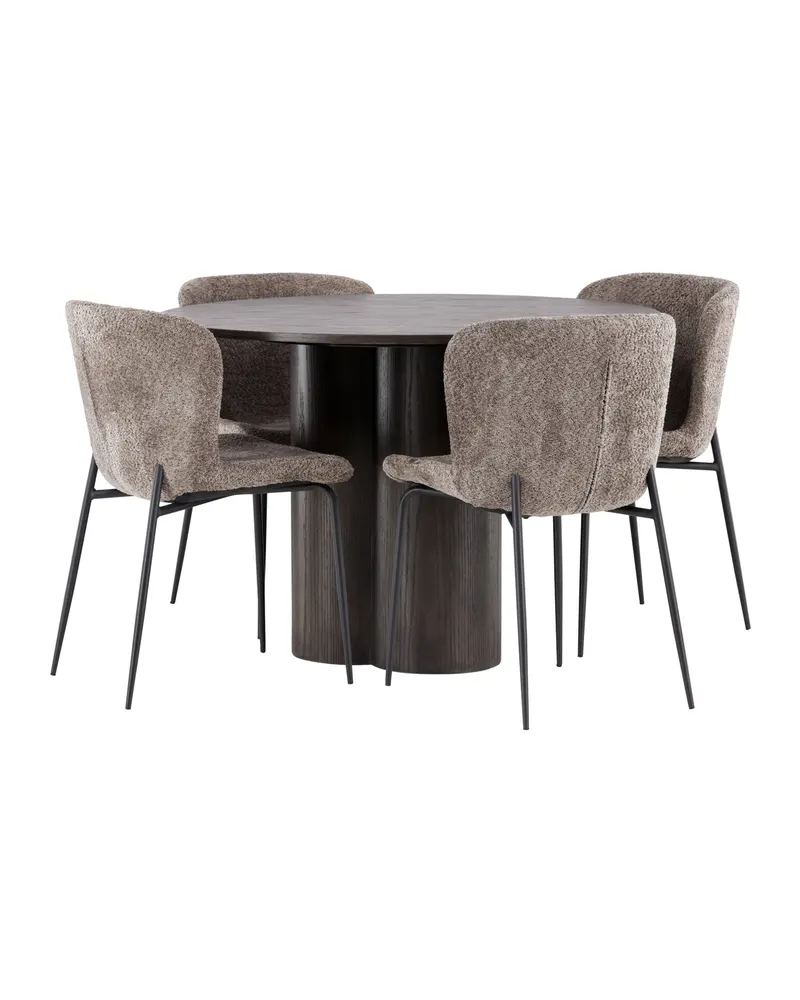Olivia & Modesto Essgruppe mit rundem Esstisch und 4 Bouclé-Stühlen in Mokka, Beige, Gestell Schwarz, Ansicht 12