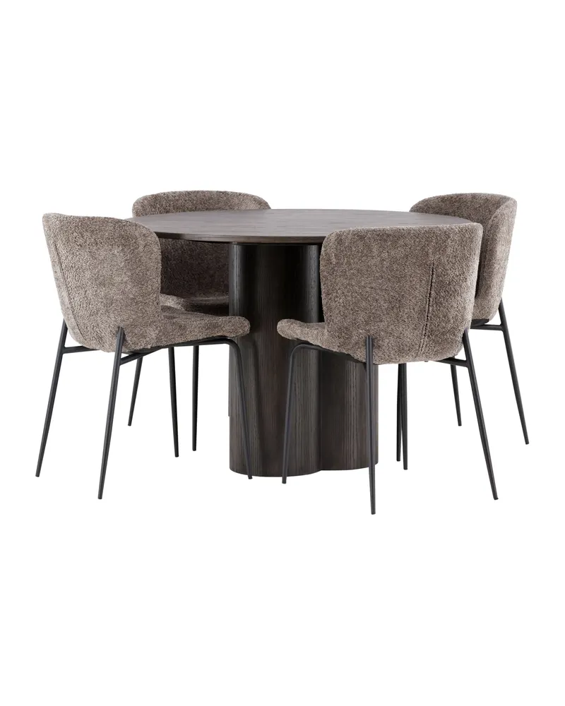 Olivia & Modesto Essgruppe mit rundem Esstisch und 4 Bouclé-Stühlen in Mokka, Beige, Gestell Schwarz, Ansicht 6