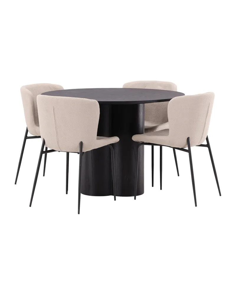 Olivia & Modesto Essgruppe mit rundem Esstisch und 4 Bouclé-Stühlen in Schwarz, Beige, Gestell Schwarz, Ansicht 7