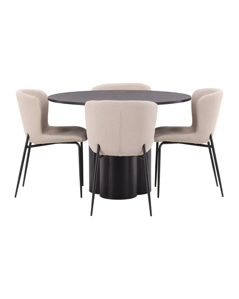 Olivia & Modesto Essgruppe mit rundem Esstisch und 4 Bouclé-Stühlen in Schwarz, Beige, Gestell Schwarz, Ansicht 9