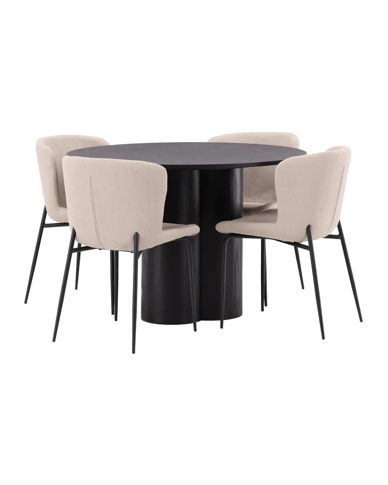 Olivia & Modesto Essgruppe mit rundem Esstisch und 4 Bouclé-Stühlen in Schwarz, Beige, Gestell Schwarz, Ansicht 10