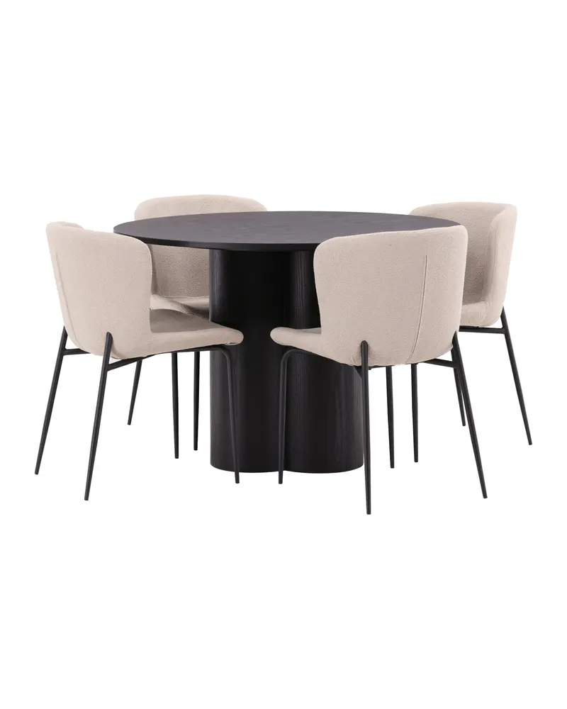 Olivia & Modesto Essgruppe mit rundem Esstisch und 4 Bouclé-Stühlen in Schwarz, Beige, Gestell Schwarz, Ansicht 11
