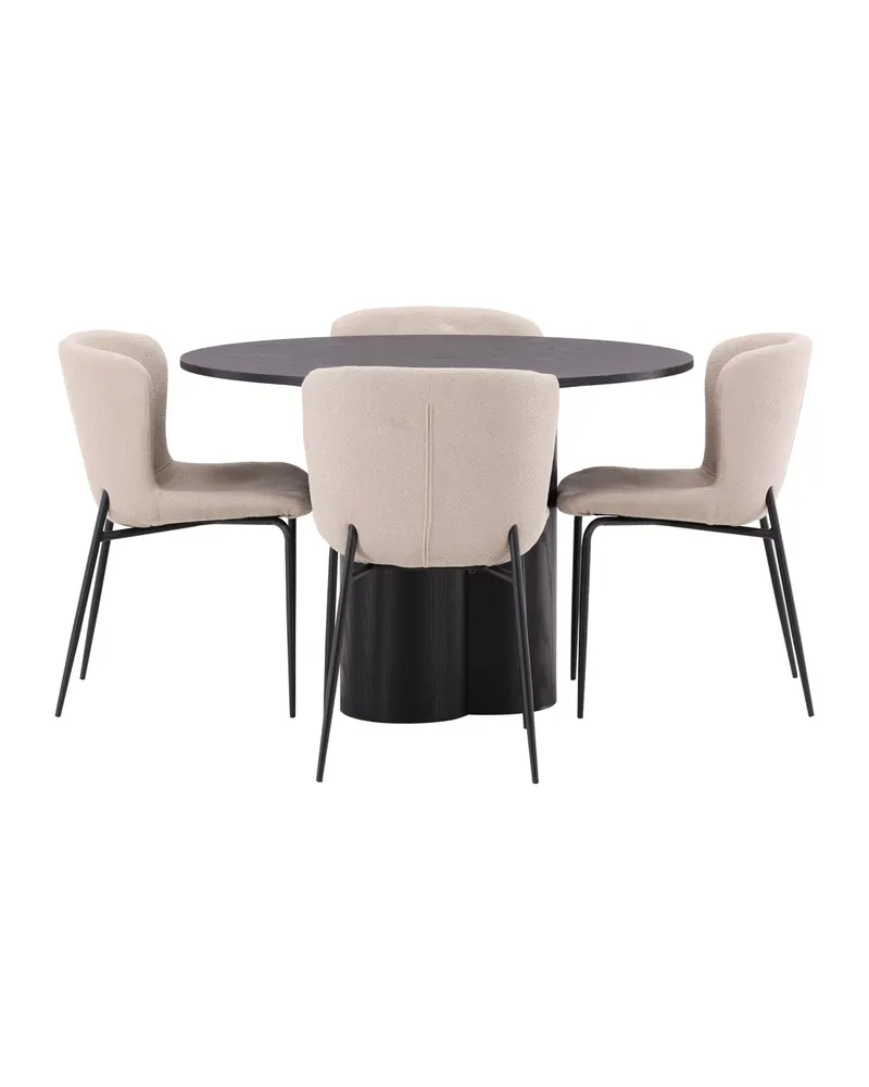 Olivia & Modesto Essgruppe mit rundem Esstisch und 4 Bouclé-Stühlen in Schwarz, Beige, Gestell Schwarz, Ansicht 6