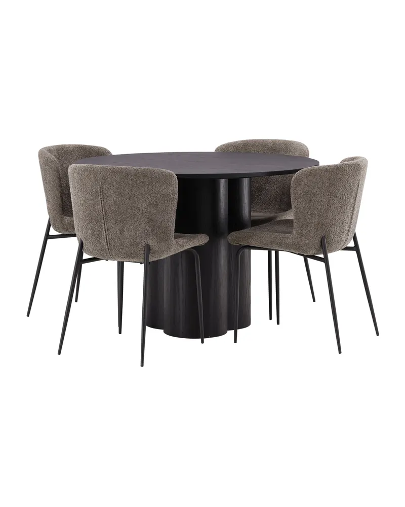 Olivia & Modesto Essgruppe mit rundem Esstisch und 4 Bouclé-Stühlen in Schwarz, Braun, Gestell Schwarz, Ansicht 7