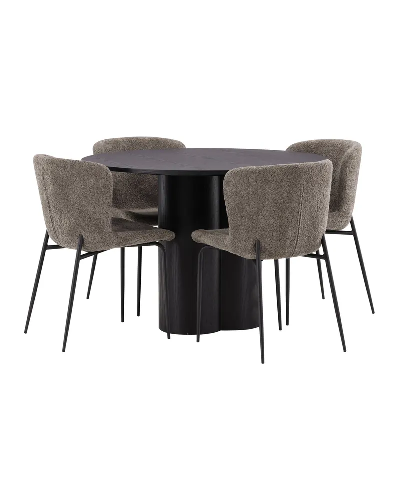 Olivia & Modesto Essgruppe mit rundem Esstisch und 4 Bouclé-Stühlen in Schwarz, Braun, Gestell Schwarz, Ansicht 8