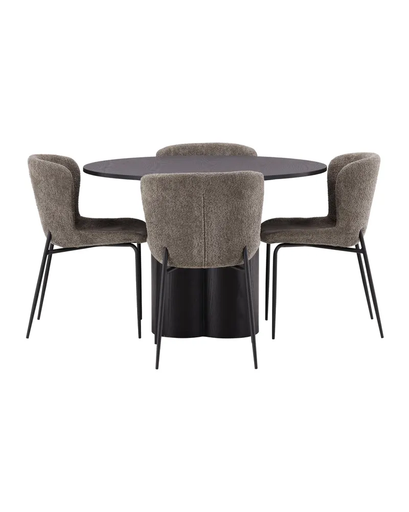 Olivia & Modesto Essgruppe mit rundem Esstisch und 4 Bouclé-Stühlen in Schwarz, Braun, Gestell Schwarz, Ansicht 9