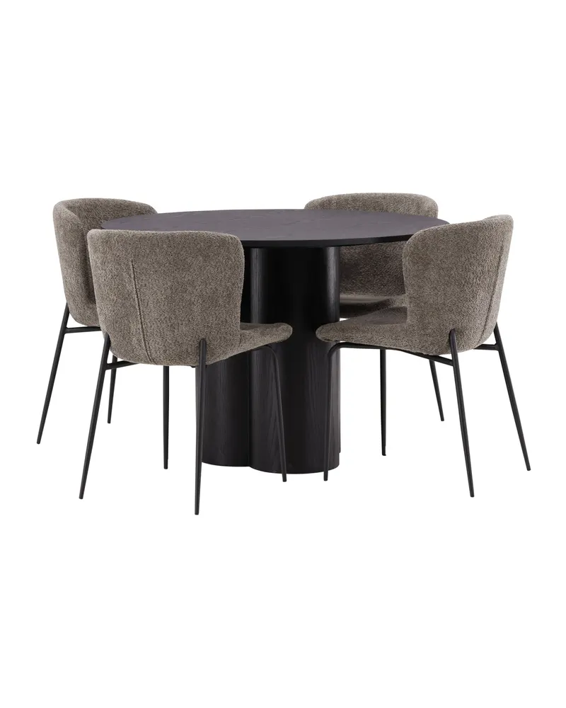 Olivia & Modesto Essgruppe mit rundem Esstisch und 4 Bouclé-Stühlen in Schwarz, Braun, Gestell Schwarz, Ansicht 10