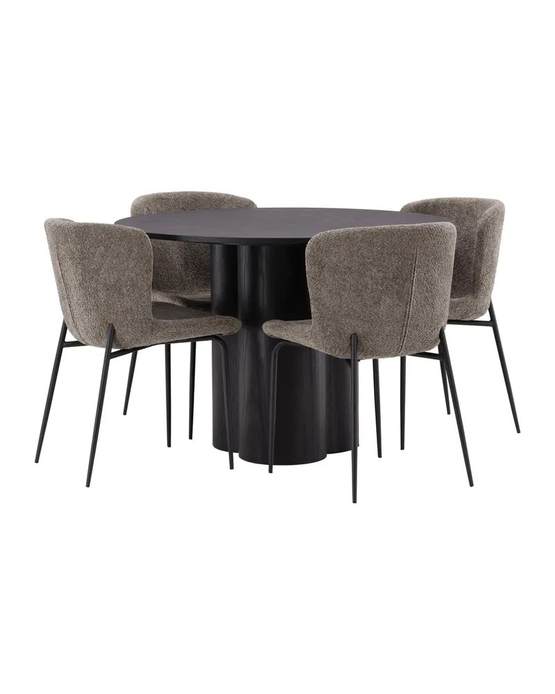 Olivia & Modesto Essgruppe mit rundem Esstisch und 4 Bouclé-Stühlen in Schwarz, Braun, Gestell Schwarz, Ansicht 11