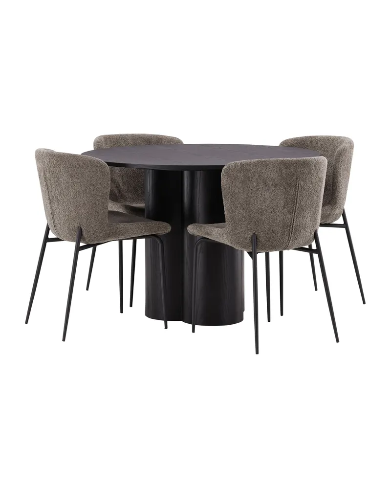 Olivia & Modesto Essgruppe mit rundem Esstisch und 4 Bouclé-Stühlen in Schwarz, Braun, Gestell Schwarz, Ansicht 12