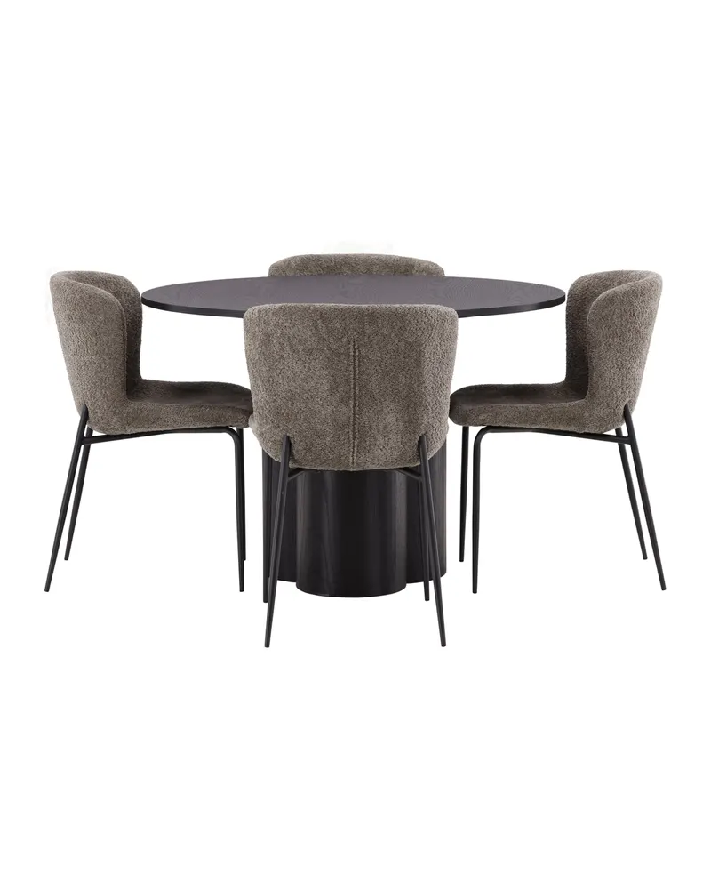 Olivia & Modesto Essgruppe mit rundem Esstisch und 4 Bouclé-Stühlen in Schwarz, Braun, Gestell Schwarz, Ansicht 3