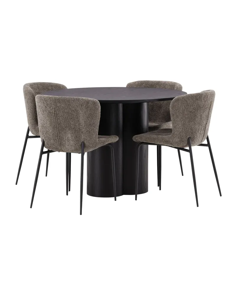 Olivia & Modesto Essgruppe mit rundem Esstisch und 4 Bouclé-Stühlen in Schwarz, Braun, Gestell Schwarz, Ansicht 4