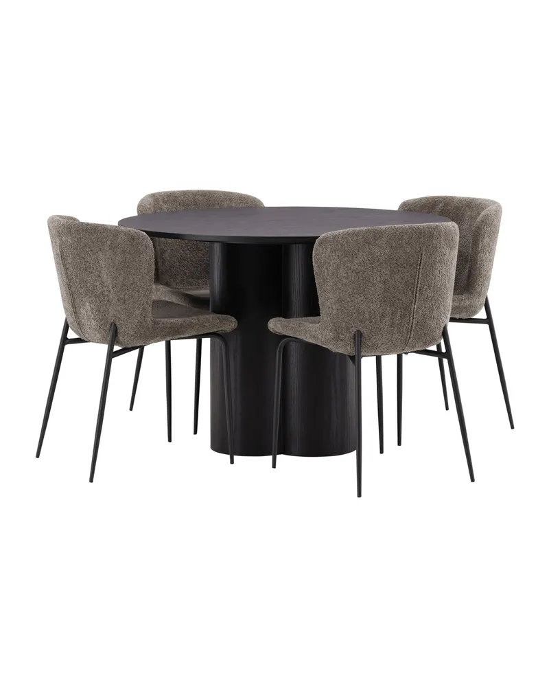 Olivia & Modesto Essgruppe mit rundem Esstisch und 4 Bouclé-Stühlen in Schwarz, Braun, Gestell Schwarz, Ansicht 5