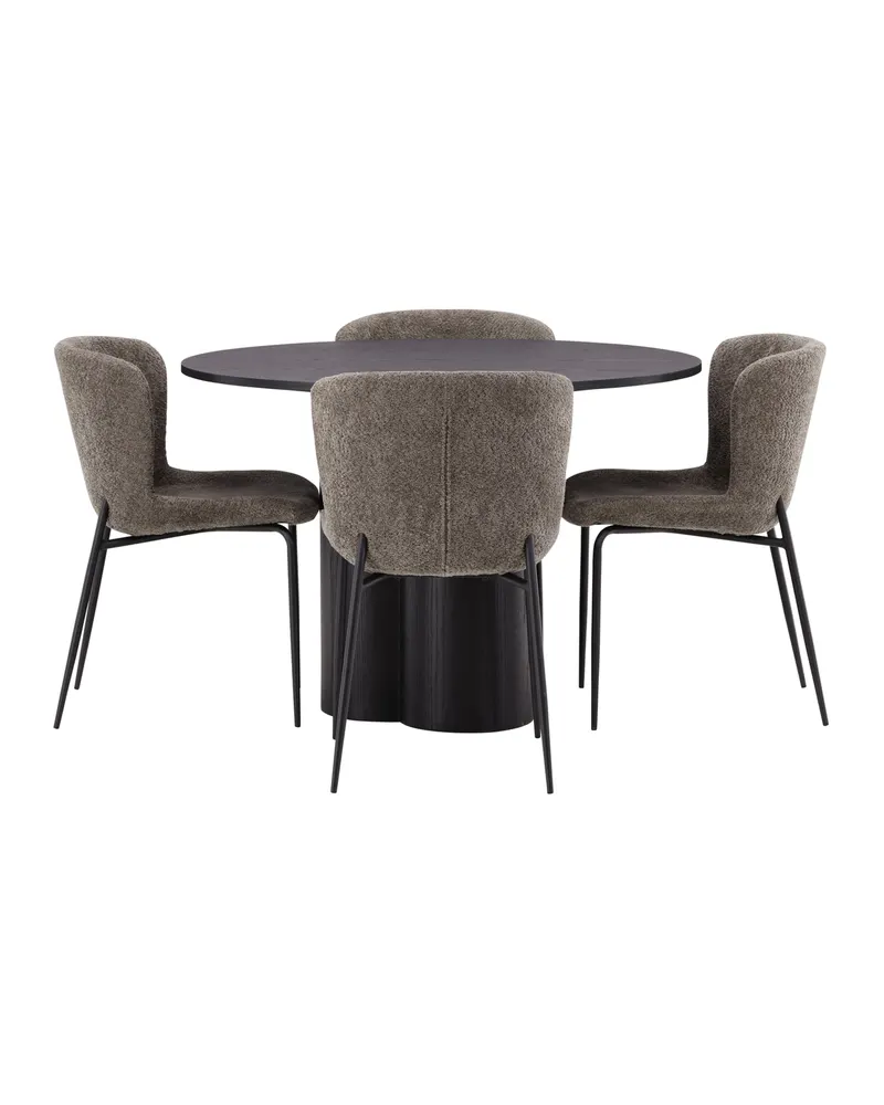 Olivia & Modesto Essgruppe mit rundem Esstisch und 4 Bouclé-Stühlen in Schwarz, Braun, Gestell Schwarz, Ansicht 6