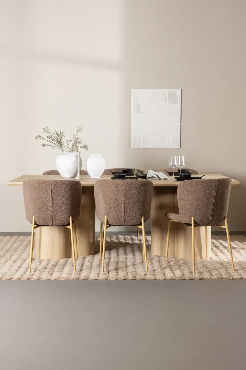 Olivia & Modesto Essgruppe mit rechteckigem Esstisch und 6 Polsterstühlen in Natur, Braun, Gestell Mokka, im Wohnraum, Ansicht 1