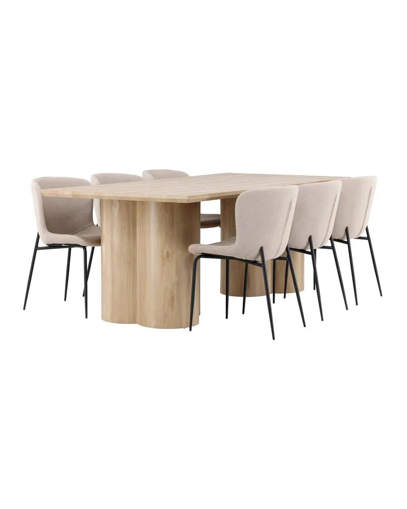 Olivia & Modesto Essgruppe mit rechteckigem Esstisch und 6 Polsterstühlen in Natur, Beige, Gestell Schwarz, Ansicht 7