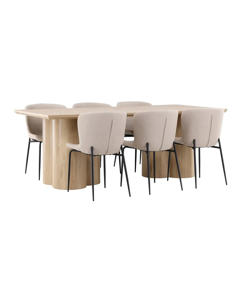 Olivia & Modesto Essgruppe mit rechteckigem Esstisch und 6 Polsterstühlen in Natur, Beige, Gestell Schwarz, Ansicht 8
