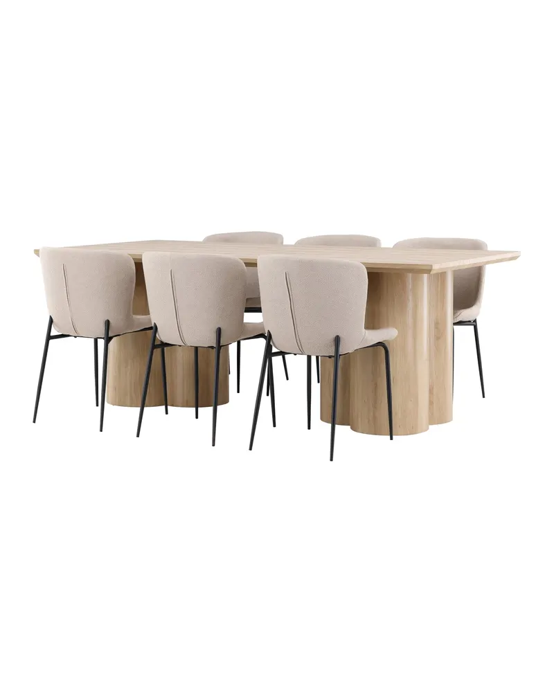 Olivia & Modesto Essgruppe mit rechteckigem Esstisch und 6 Polsterstühlen in Natur, Beige, Gestell Schwarz, Ansicht 10