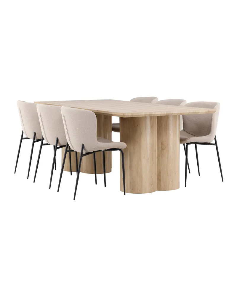 Olivia & Modesto Essgruppe mit rechteckigem Esstisch und 6 Polsterstühlen in Natur, Beige, Gestell Schwarz, Ansicht 11