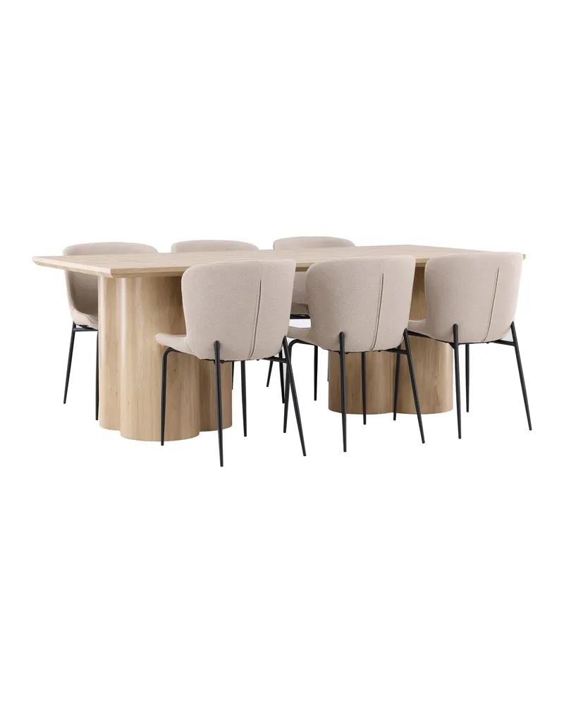Olivia & Modesto Essgruppe mit rechteckigem Esstisch und 6 Polsterstühlen in Natur, Beige, Gestell Schwarz, Ansicht 12