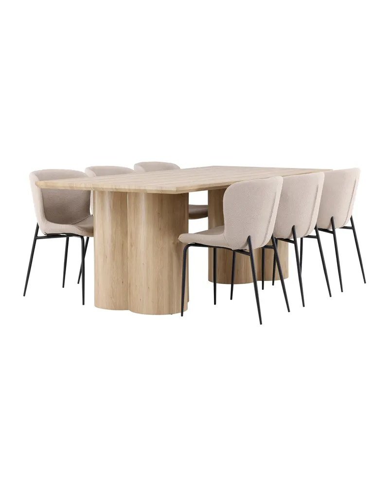 Olivia & Modesto Essgruppe mit rechteckigem Esstisch und 6 Polsterstühlen in Natur, Beige, Gestell Schwarz, Ansicht 2