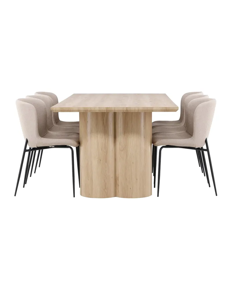 Olivia & Modesto Essgruppe mit rechteckigem Esstisch und 6 Polsterstühlen in Natur, Beige, Gestell Schwarz, Ansicht 3