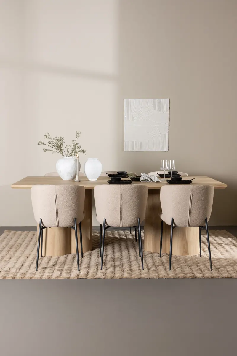 Olivia & Modesto Essgruppe mit rechteckigem Esstisch und 6 Polsterstühlen in Natur, Beige, Gestell Schwarz, im Wohnraum, Ansicht 1