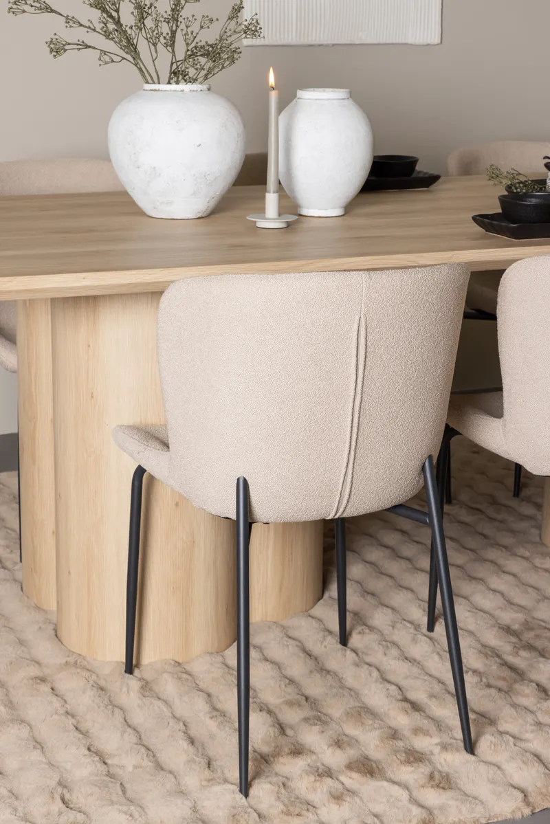 Olivia & Modesto Essgruppe mit rechteckigem Esstisch und 6 Polsterstühlen in Natur, Beige, Gestell Schwarz, im Wohnraum, Ansicht 2