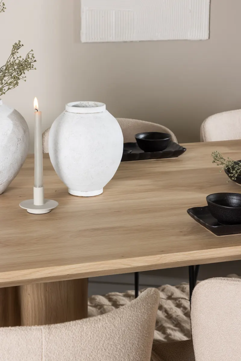 Olivia & Modesto Essgruppe mit rechteckigem Esstisch und 6 Polsterstühlen in Natur, Beige, Gestell Schwarz, im Wohnraum, Ansicht 3