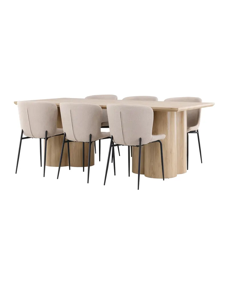 Olivia & Modesto Essgruppe mit rechteckigem Esstisch und 6 Polsterstühlen in Natur, Beige, Gestell Schwarz, Ansicht 4