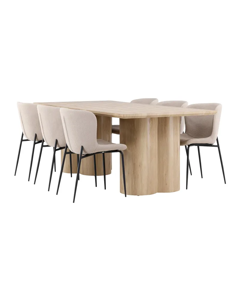 Olivia & Modesto Essgruppe mit rechteckigem Esstisch und 6 Polsterstühlen in Natur, Beige, Gestell Schwarz, Ansicht 5