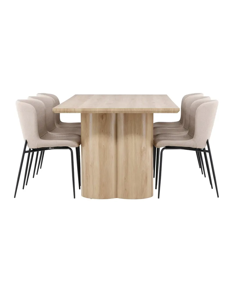 Olivia & Modesto Essgruppe mit rechteckigem Esstisch und 6 Polsterstühlen in Natur, Beige, Gestell Schwarz, Ansicht 6