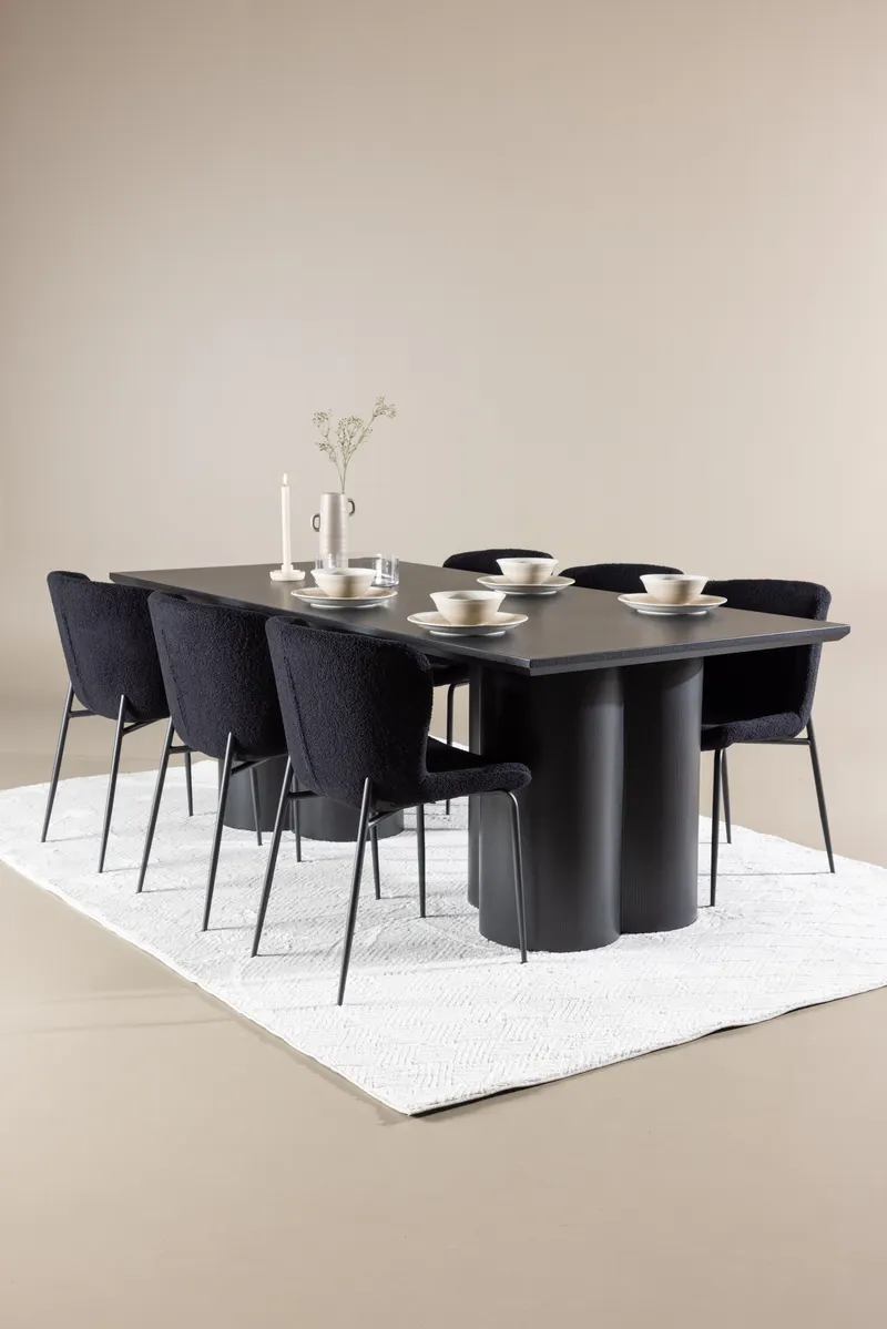 Olivia & Modesto Essgruppe mit rechteckigem Esstisch und 6 Polsterstühlen in Schwarz, im Wohnraum, Ansicht 1