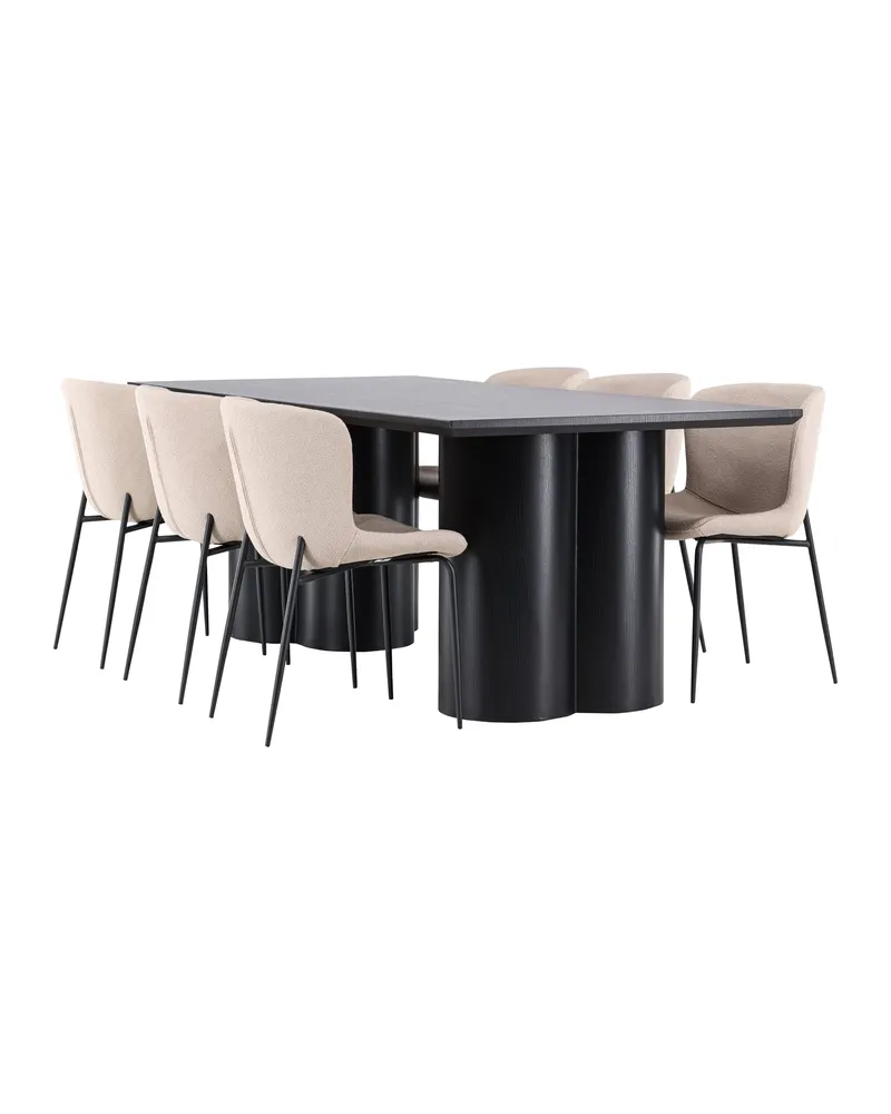 Olivia & Modesto Essgruppe mit rechteckigem Esstisch und 6 Polsterstühlen in Schwarz, Beige, Gestell Schwarz, Ansicht 1